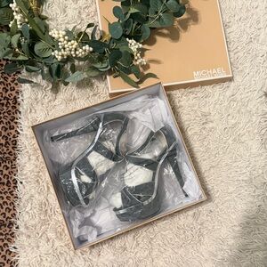 Michael Kors Gray and Silver Suede Strappy Platform Heels